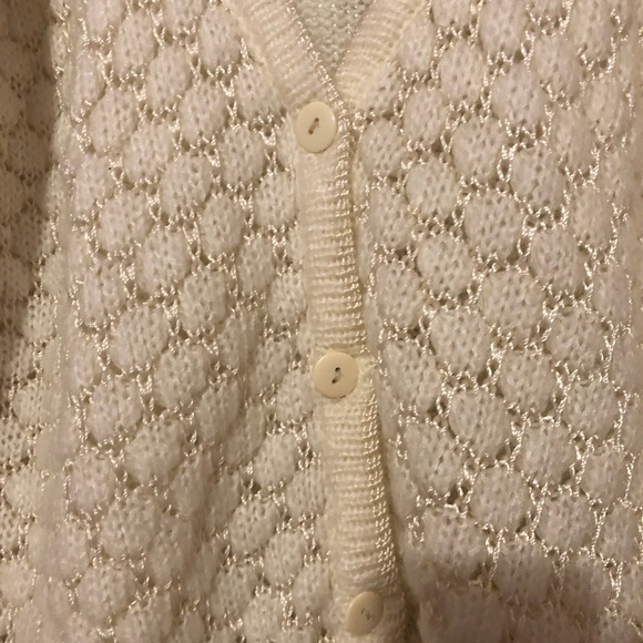 Beautiful Classy Vintage Cottage White Ivory Cream Crochet Knit button Sweater - Picture 8 of 16